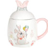 Чашка керамічна "Веселий кролик" з кришкою 450 мл біло-рожева