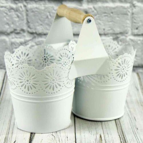 Кашпо металеве ажурне подвійне (11*10*8) білий