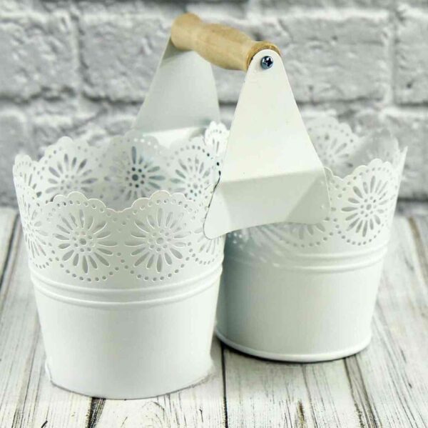 Кашпо металеве ажурне подвійне (11*10*8) білий