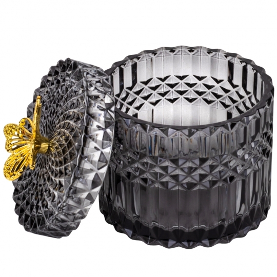 Шкатулка скляна "Золотий метелик" сіра 10,5 см