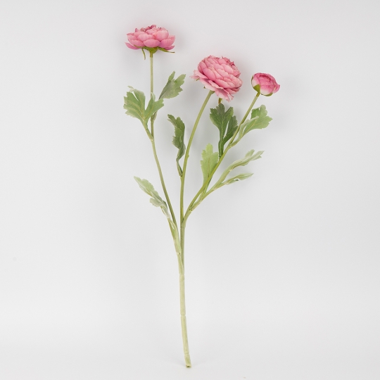 Штучна гілка ранункулюс 3 бутони 50 см рожевий