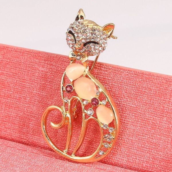 Брошка "Киця" Котяче око стрази золотий метал