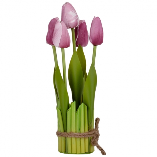 Штучний букет тюльпанів 5 бутонів/ 25,5 см "Рапсодія" фіолетовий