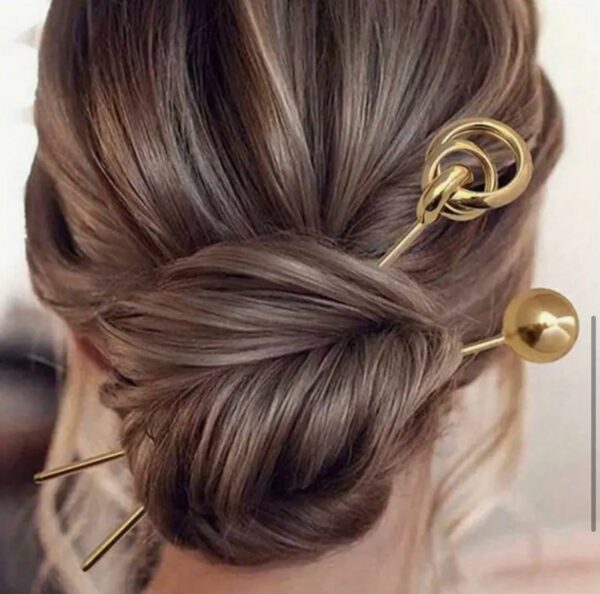 Шпилька-паличка для волосся 2 шт металева "Золотий дует"