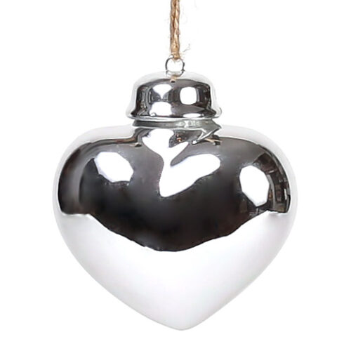 Ялинкова прикраса "Серце" 6,5 см срібне (кераміка)