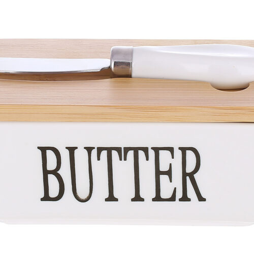 Маслянка порцелянова "Butter" з бамбуковою кришкою та ножем (15*8.5*7.5 см)