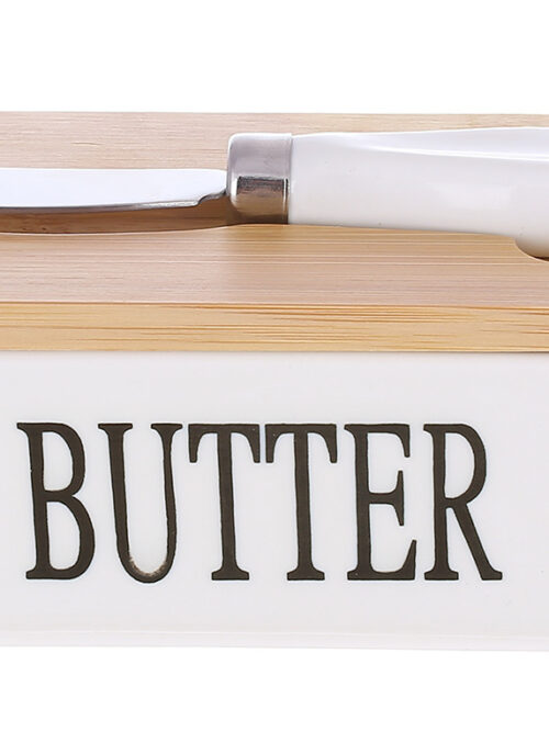 Маслянка порцелянова "Butter" з бамбуковою кришкою та ножем (15*8.5*7.5 см)