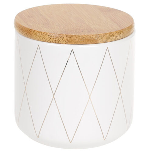 Банка керамічна "Ромби" 350 мл з бамб. кришкою білий із золотом