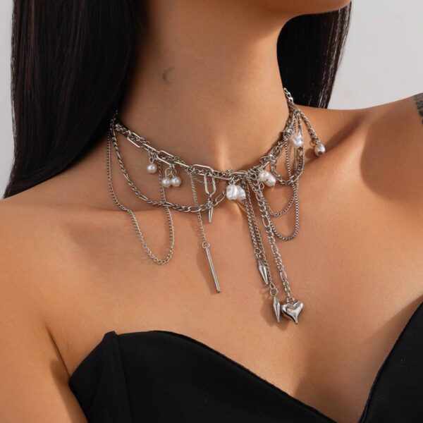 Намисто-Чокер/ Кольє ланцюг з підвісками та перлами срібний