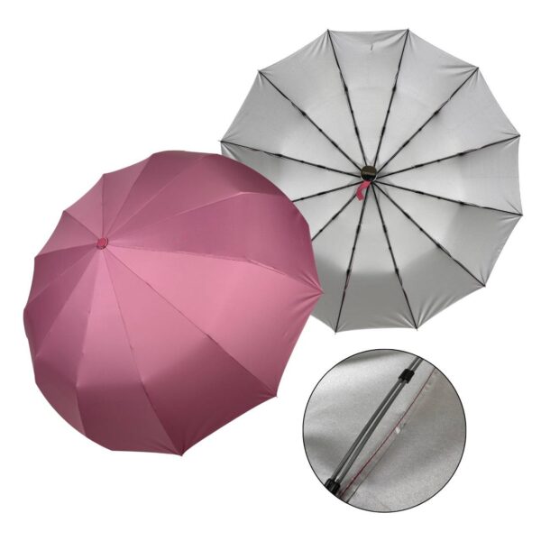 Парасоля компактна автомат Toprain 12*2 спиць/ 103 см антивітер однотонна/ срібна всередині