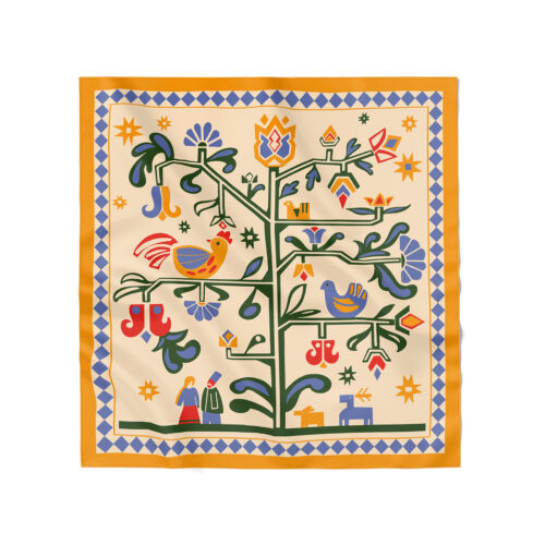 Хустина «Дерево життя» (штучний шовк) 70 см бежева