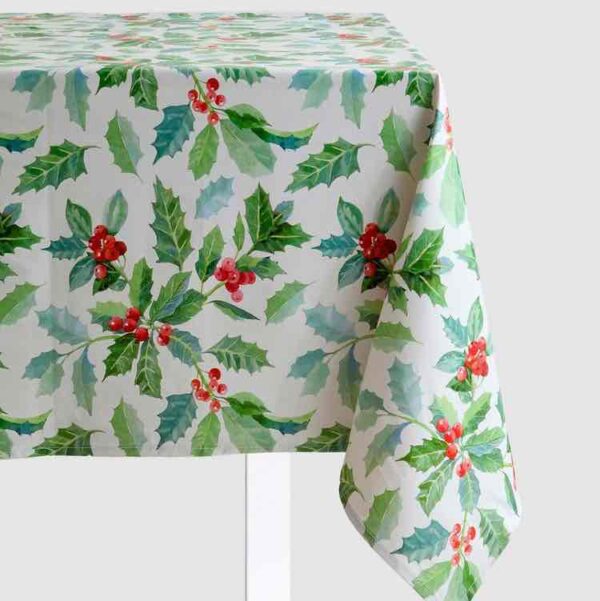 Скатертина «Новорічні Ягоди» Primark (140*180) біла ПВХ