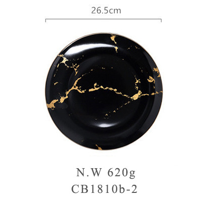 Тарілка з ручним розписом під мармур, 26,5 см, чорна