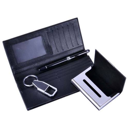 Набір чоловічий подарунковий Moongrass 4 в 1 Гаманець/ Візитниця/ Брелок/ Ручка чорний