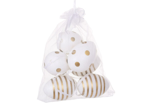 Набір великодніх підвісок "Яйце в горошок/полоску" (6 шт) 4*6 см в мішечку