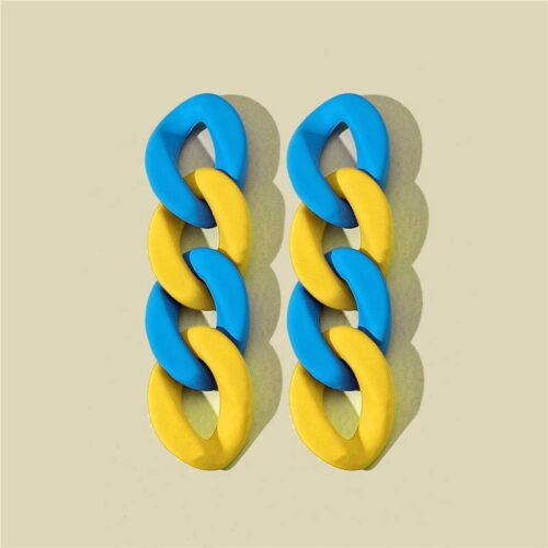 Сережки акрилові "Ланцюг" масивні синьо-жовті 6 см (8108)