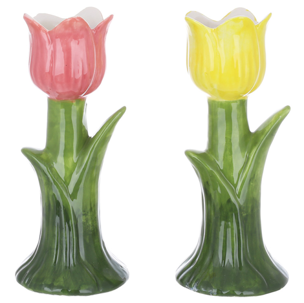 Підсвічник керамічний «Тюльпан» 17 см рожевий/ жовтий