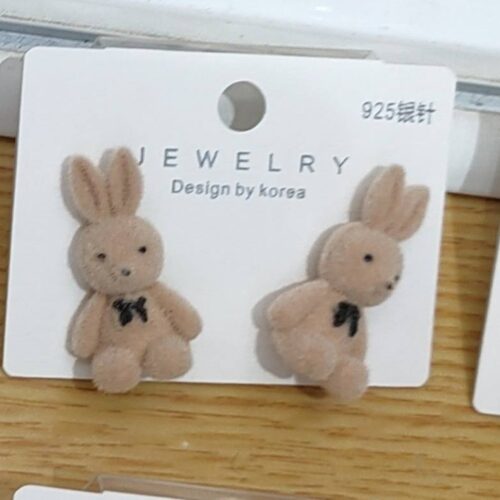 Сережки з флоковим напиленням "Зайчики" мікс кольорів (10236)