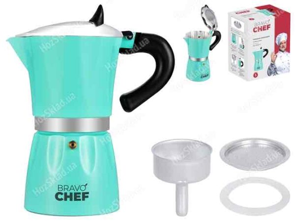Кавоварка гейзерна BRAVO CHEF (3 порції) бірюзова