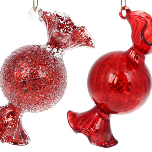 Ялинкова прикраса "Цукерка" червоний 8 см (скло)