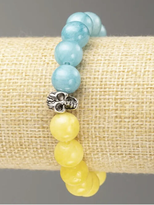 Браслет натур. Цитрин жовтий та Аквамарин блакитний кулька 10 мм (патріотичний)