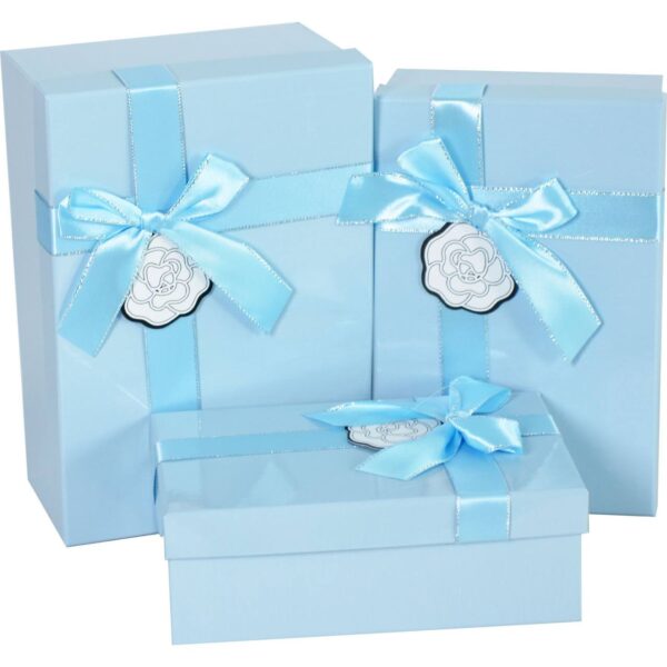 Коробка подарункова прямокутна блакитна зі стрічкою №1 (19*12*6,5 cм)
