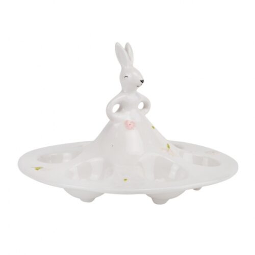 Підставка "Білий кролик у саду" для 6 яєць 14 см біла