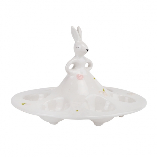 Підставка "Білий кролик у саду" для 6 яєць 14 см біла