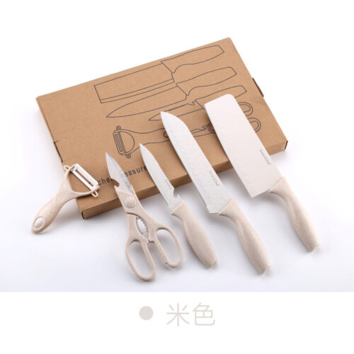 eef41194-3931-4de2-a71c-a82e9b11ecad.jpg Набір кухонний для нарізання з нержавіючої сталі з пшеничним покриттям, 5 предметів, бежевий