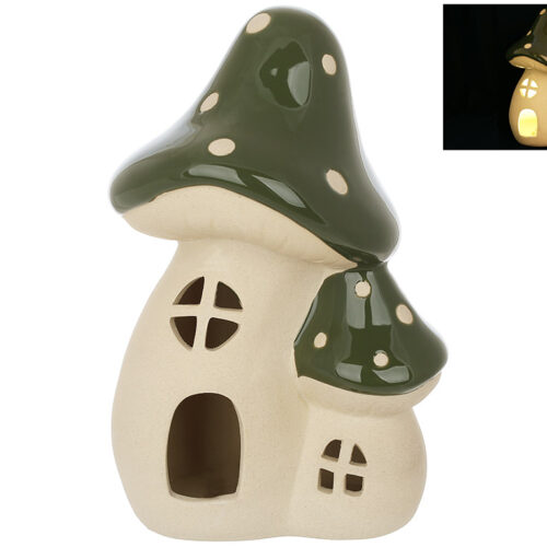 Декор керамічний "Будиночок-Гриб" з LED підсвічуванням 12.6*10*19.5 см білий