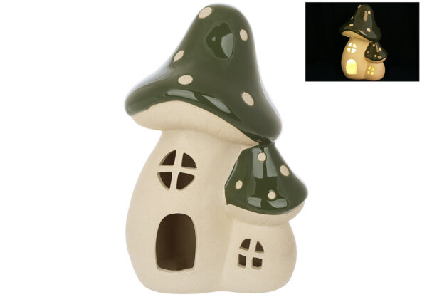 Декор керамічний "Будиночок-Гриб" з LED підсвічуванням 12.6*10*19.5 см білий