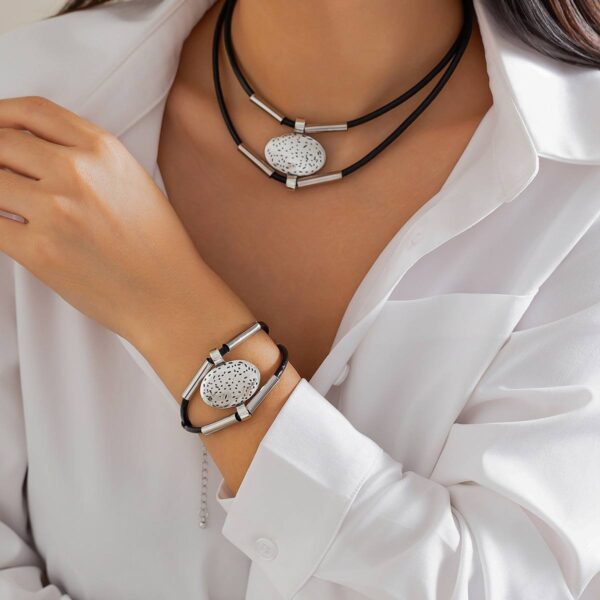 Набір Намисто-Чокер/ Браслет "Камінь" на чорному шнурі