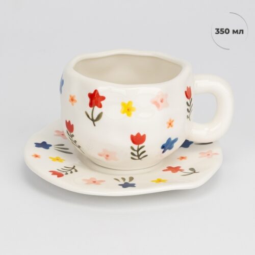 Чашка керамічна з блюдцем "Весняний сад" 350 мл