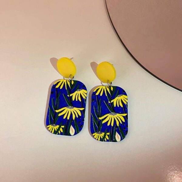 Сережки акрилові геометричні сині з жовтим (8054)