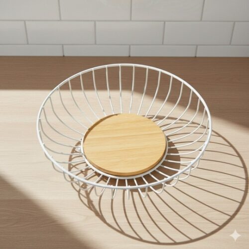 Фруктівниця "Фруктовий едем" 28*7 см метал/бамбук біла