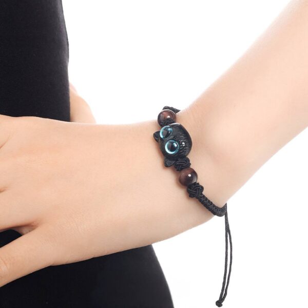 Браслет "Котик" з бусинами плетений шнур  на затяжці