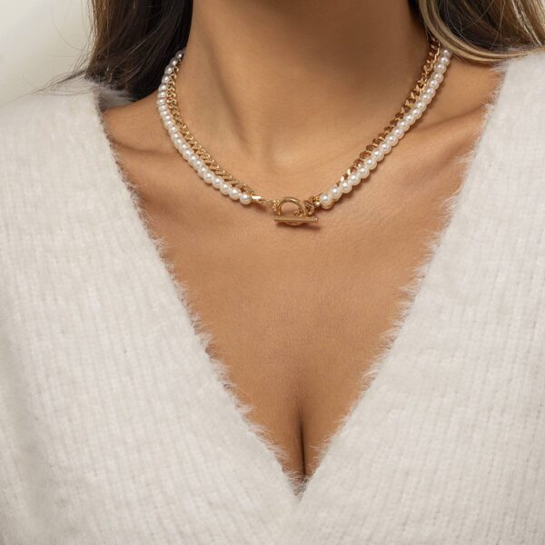 Намисто-Чокер/ Кольє подвійне ланцюжок золотий перлами