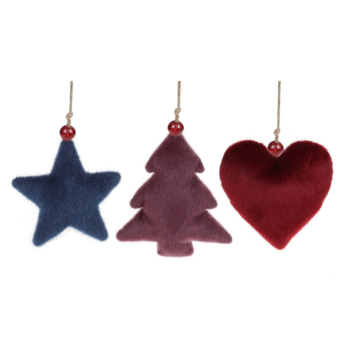 Ялинкова прикраса "Серце/ Зірка/ Ялинка" 14 см (оксамит)