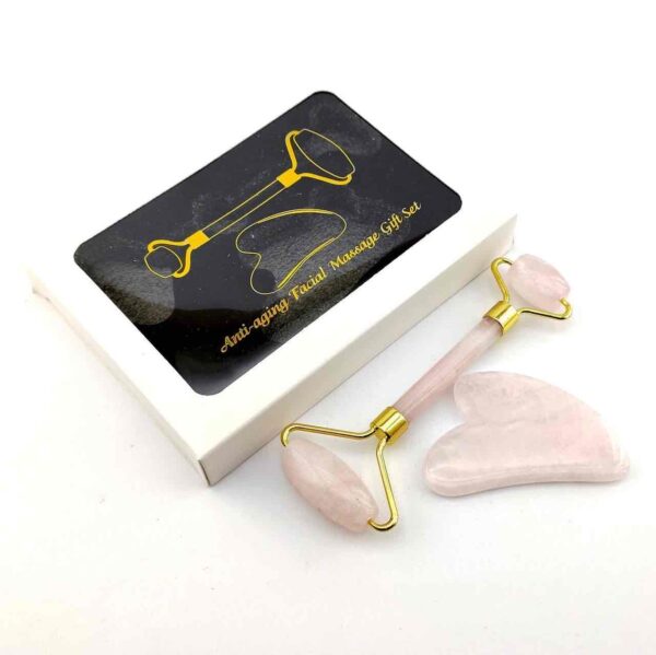 Набір масажерів (Ролик+Гуаша), Рожевий Кварц (натуральний) 2шт