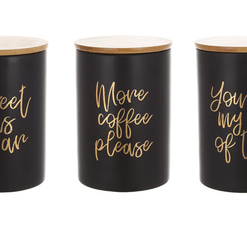 Набір керамічних банок "More Coffee" 800 мл (3шт) з бамб. кришками чорний з золотим