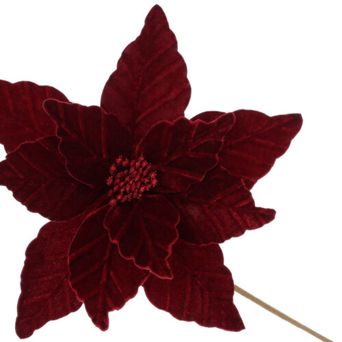 Декоративна квітка "Пуансетія/ Різдвяна зірка" оксамит 33 см H50 см бордо