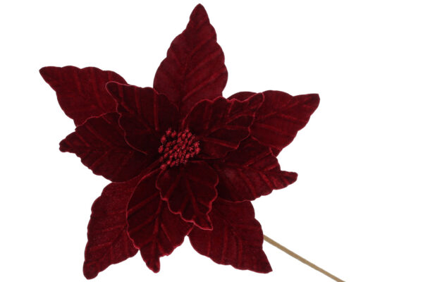 Декоративна квітка "Пуансетія/ Різдвяна зірка" оксамит 33 см H50 см бордо