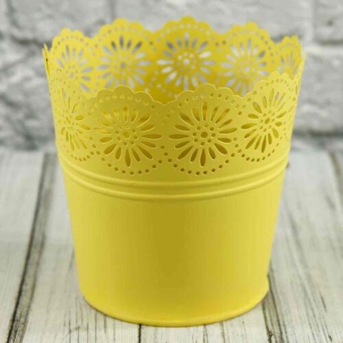 Кашпо металеве ажурне «відерце» (14*13*10) жовтий