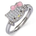 Каблучка жіноча "Hello Kitty" рожевий бантик стрази срібна (10517)
