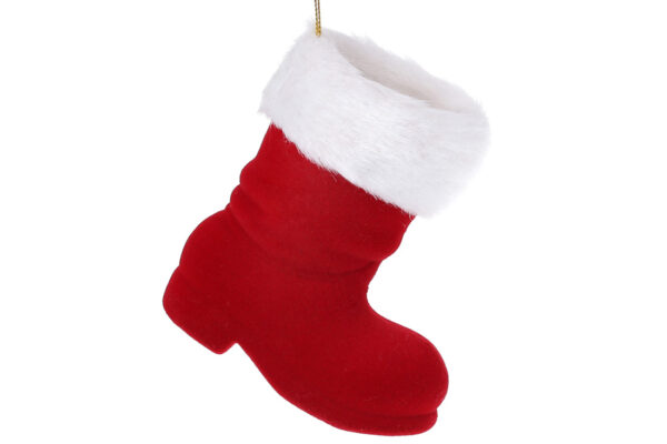 Ялинкова прикраса "Чобіток" червоний велюр 11,5 см (пластик)