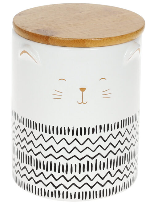 Банка керамічна "Котик" 600 мл з бамб. кришкою білий