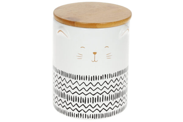 Банка керамічна "Котик" 600 мл з бамб. кришкою білий