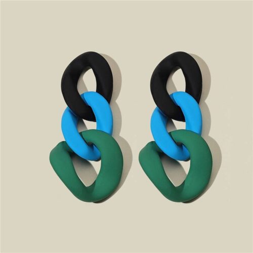 Сережки акрилові "Ланцюг" масивні чорний/блакитний/зелений 4,5 см (8112)
