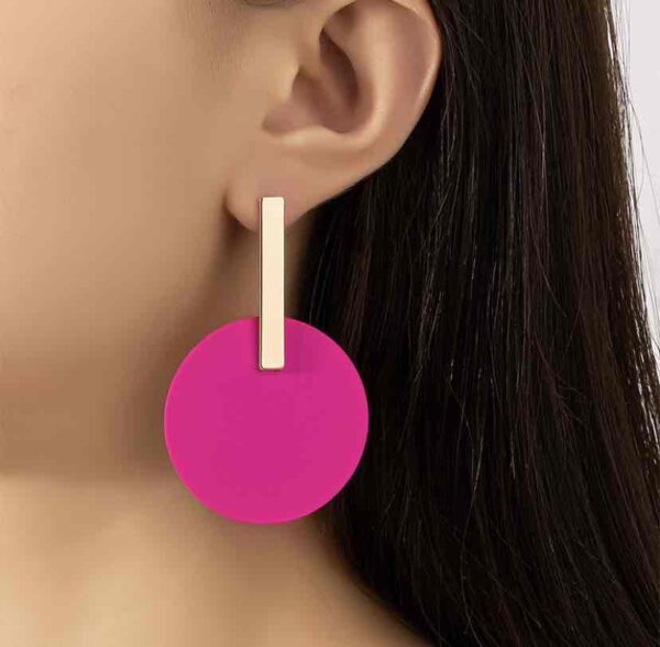 Сережки "Геометричні" круглі фуксія (7402)