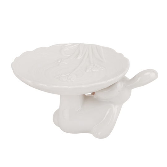 Підставка для торта/ Пасхи керамічна "Кролик з квіткою" 15*18*9 см біла